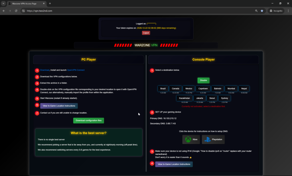 two2nd vpn panel page